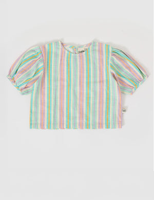Resort Stripe Puff Sleeve Linen Top