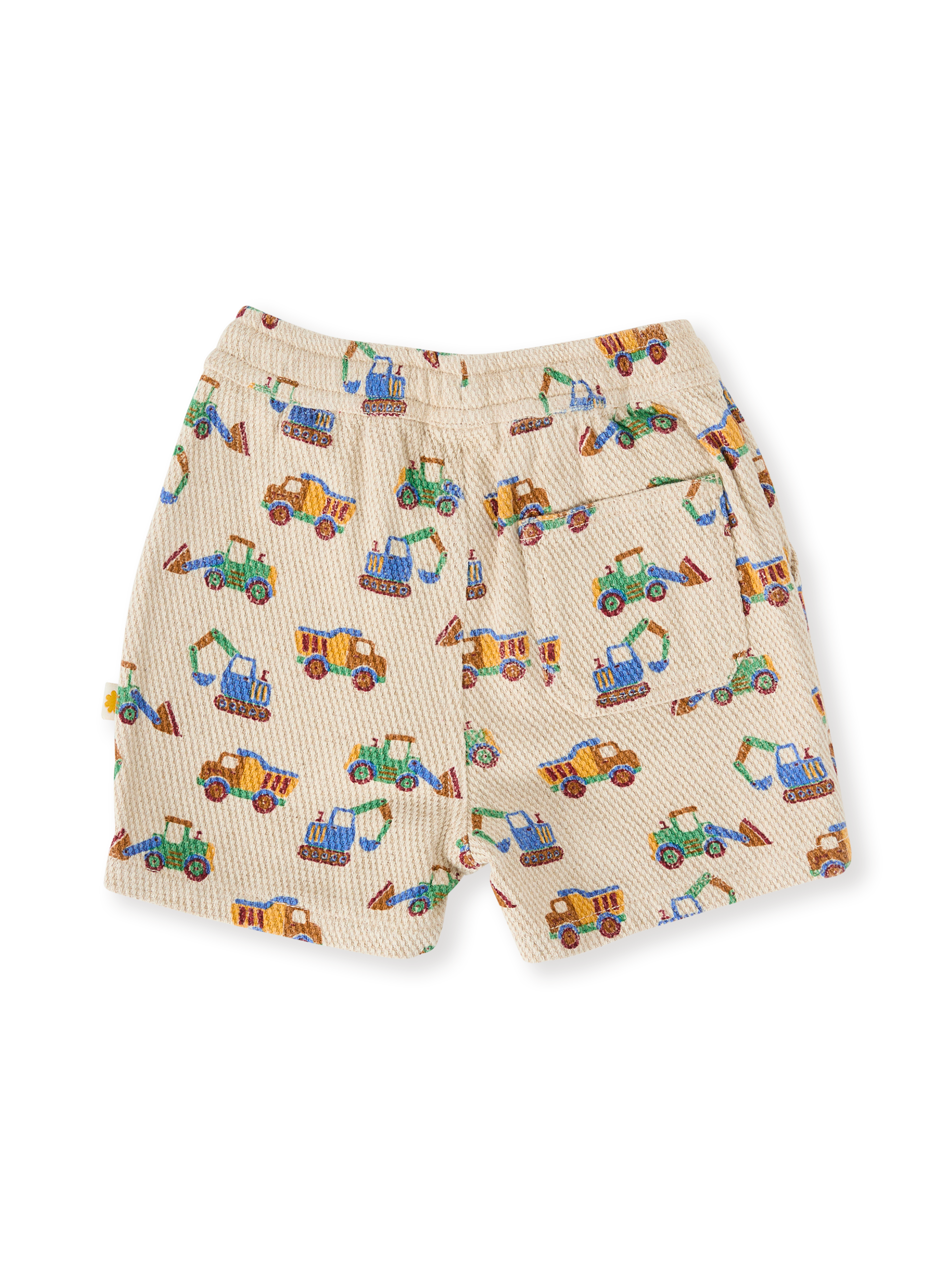 The Goldie + Ace Diggers Noah Shorts in Sand pictured on a transparent background. The material is durable & soft cotton-linen blend. It is a bottom made for babies, toddlers and kids.
