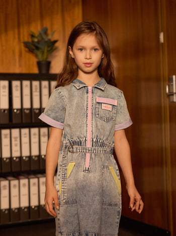 Pastel Pop Piper Denim Belted Dress
