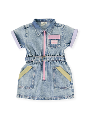 Pastel Pop Piper Denim Belted Dress