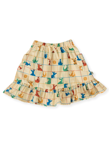 The Goldie + Ace Hopscotch Maya Pocket Skirt in Vanilla/Primary pictured on a transparent background. The material is 100% cotton. It is a bottom made for babies, toddlers and kids.