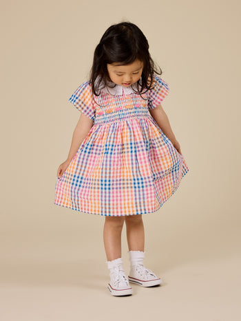 Rainbow Gingham Flo Smocked Dress