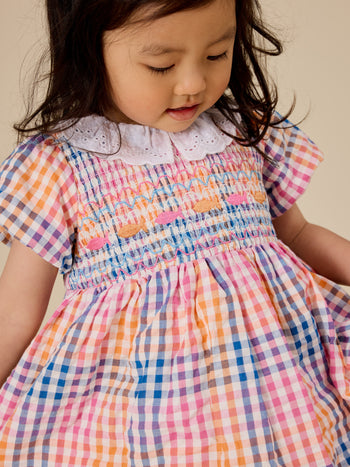 Rainbow Gingham Flo Smocked Dress