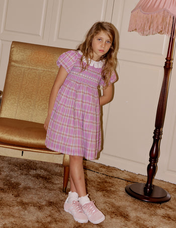 Mauve Check Flo Smocked Dress