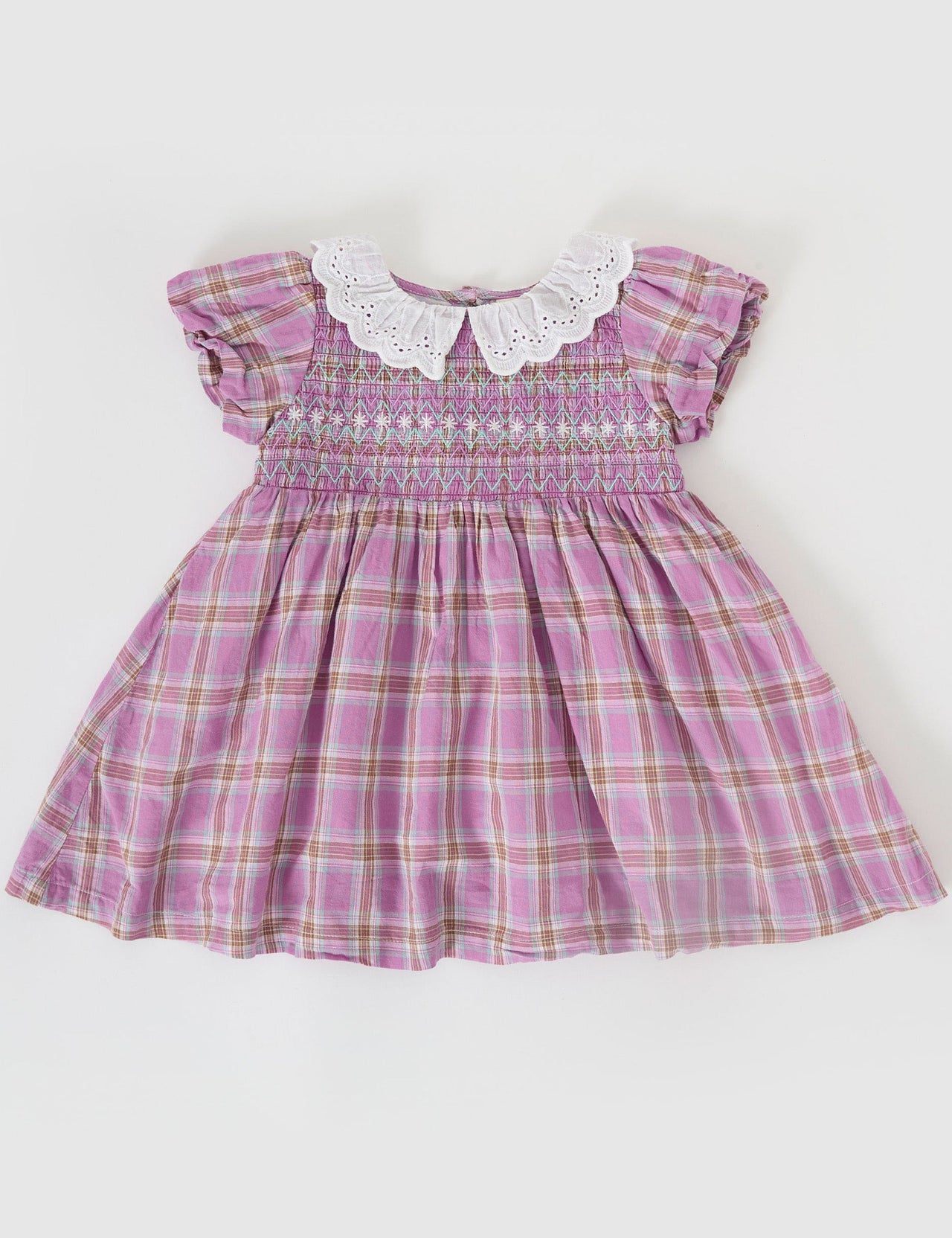 Mauve Check Flo Smocked Dress