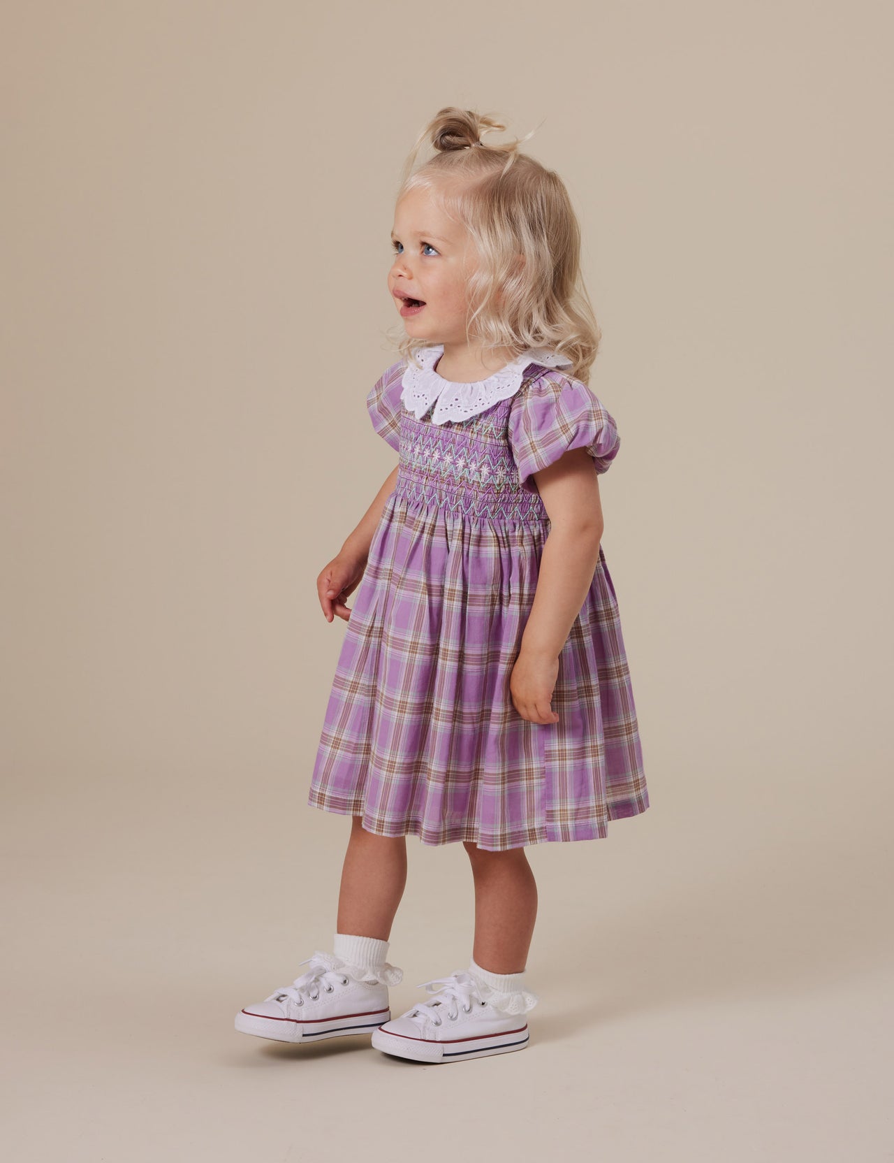 Mauve Check Flo Smocked Dress