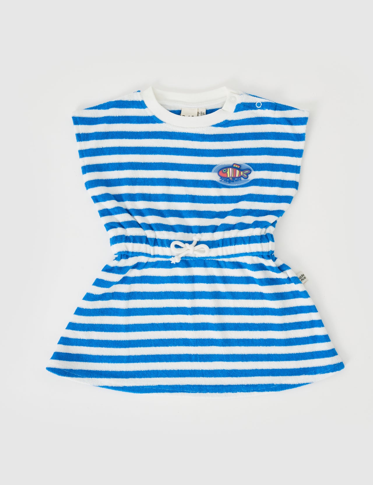 Little Fishy Terry Towelling Tie Dress Azure Stripe