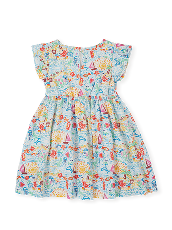 The Goldie + Ace Summer Bay Lyla Dress in Multi pictured on a transparent background. The material is linen blend. It is a dress made for babies, toddlers and kids.