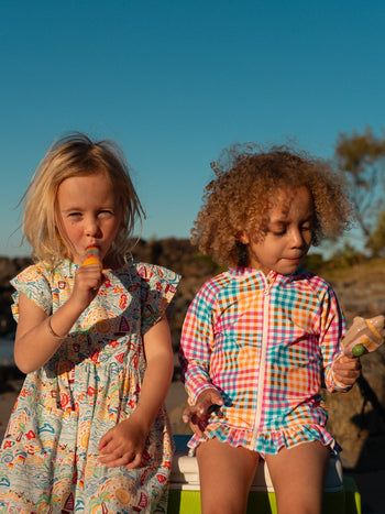 The Rainbow Gingham Zip Up Baby Swim Set