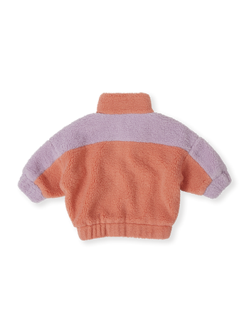 The Goldie + Ace Frankie Sherpa Jacket in Lilac/Peach/Mint pictured on a transparent background. The material is poly with cotton lining. It is a jacket made for babies, toddlers and kids.