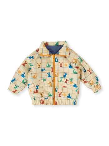 Children's jacket with colorful animal pattern on a white background