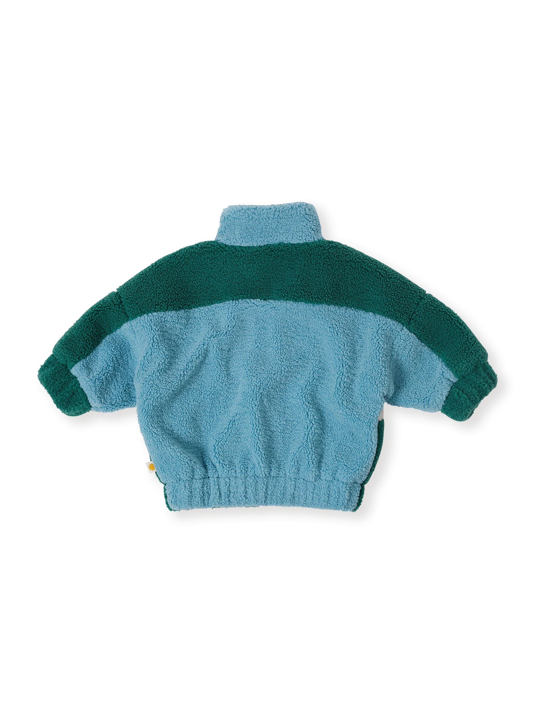 The Goldie + Ace Frankie Sherpa Jacket in Teal/Cream/Dark Jade pictured on a transparent background. The material is poly with cotton lining. It is a jacket made for babies, toddlers and kids.