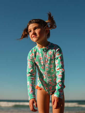Daisy Patch Long Sleeve Frill Swimsuit