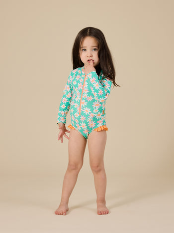 Daisy Patch Long Sleeve Frill Swimsuit