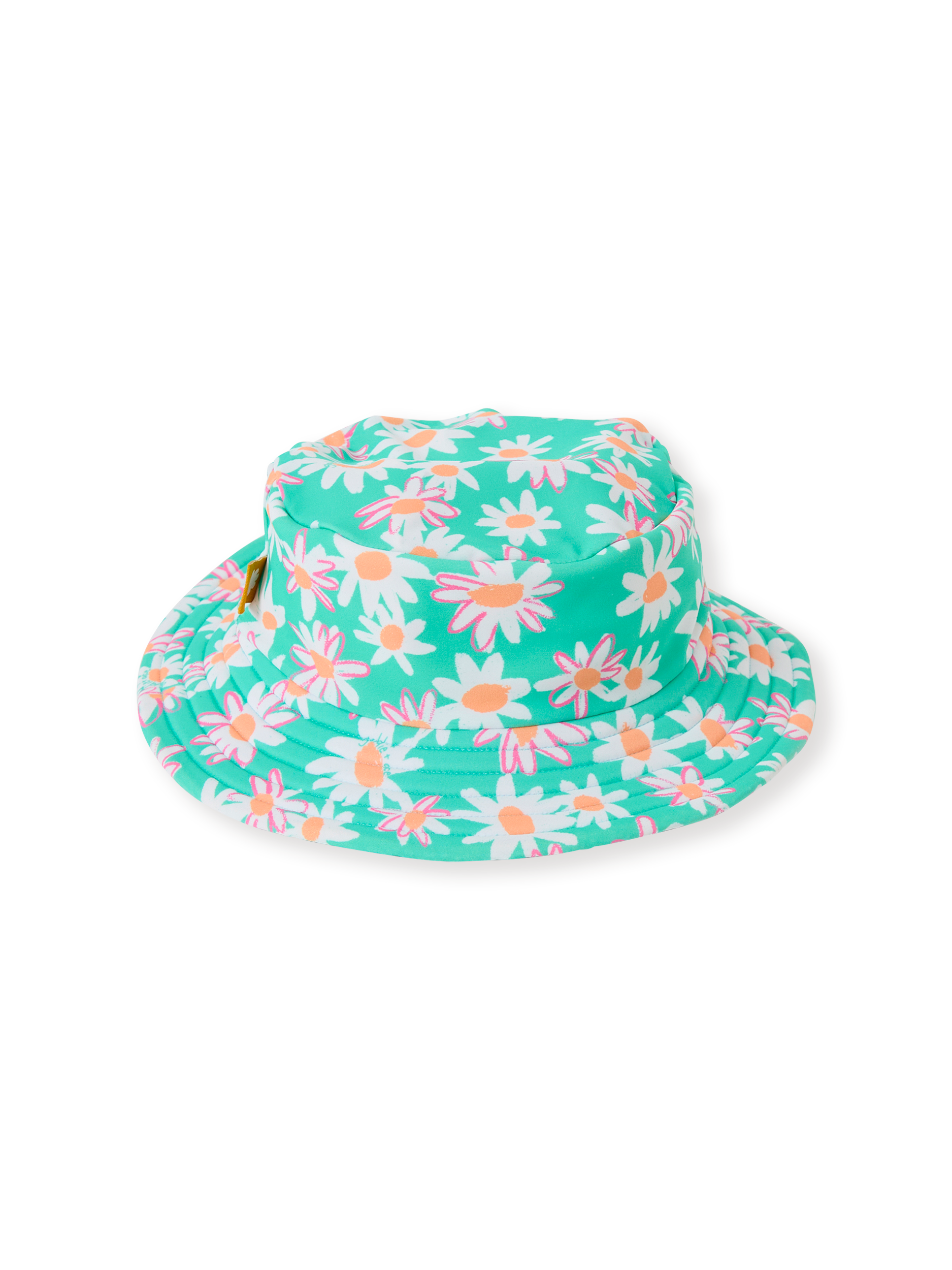 The Goldie + Ace Daisy Patch Swim Bucket Hat in Moss pictured on a transparent background. The material is . It is a swimwear made for babies, toddlers and kids.