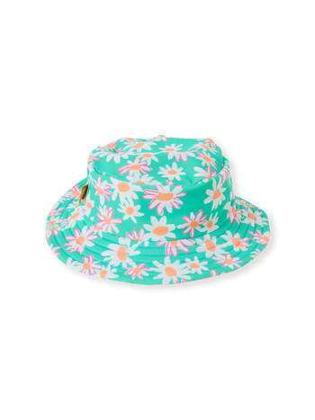 The Goldie + Ace Daisy Patch Swim Bucket Hat in Moss pictured on a transparent background. The material is . It is a swimwear made for babies, toddlers and kids.