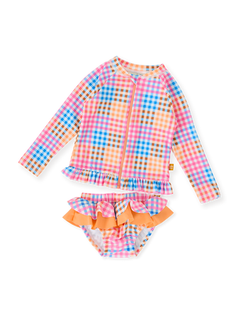 The Rainbow Gingham Zip Up Baby Swim Set