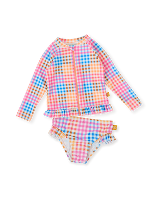 The Rainbow Gingham Zip Up Kids Swim Set