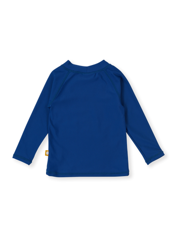 The Goldie + Ace G'Day From The Bay Rashguard in Navy pictured on a transparent background. The material is . It is a swimwear made for babies, toddlers and kids.