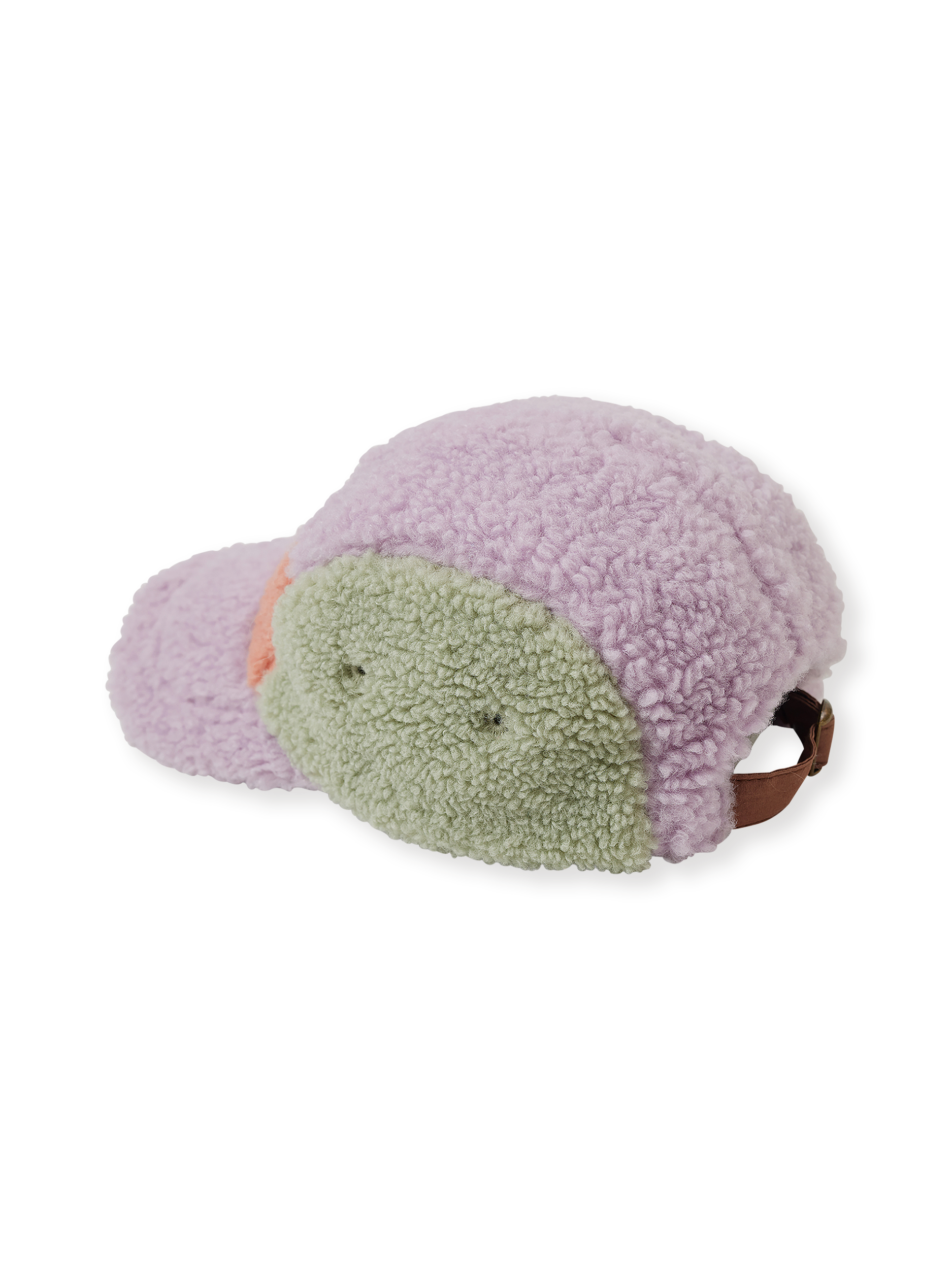 The Goldie + Ace Blair Sherpa Cap in Lilac/Peach/Mint pictured on a transparent background. The material is poly with cotton lining. It is a accessory made for babies, toddlers and kids.