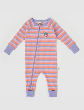 Tutti Frutti Stripe Rib Zipsuit Purple Multi