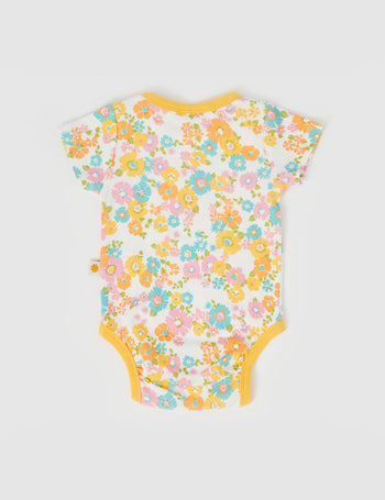 Flower Child Short Sleeve Bodysuit Yellow Multi