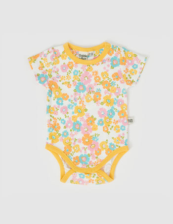 Flower Child Short Sleeve Bodysuit Yellow Multi