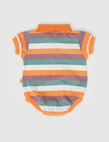 Dino Valley Nostalgia Stripe Polo Romper Golden Multi