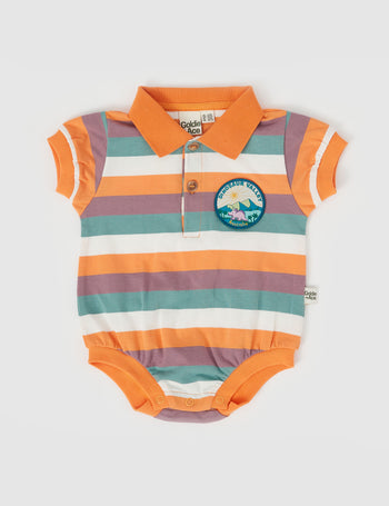 Dino Valley Nostalgia Stripe Polo Romper Golden Multi