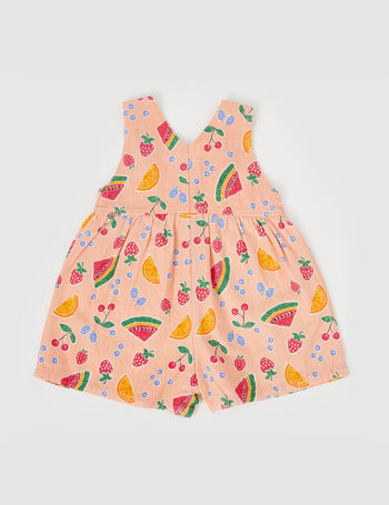 Sara Linen Shortalls Fruit Salad Peach Multi