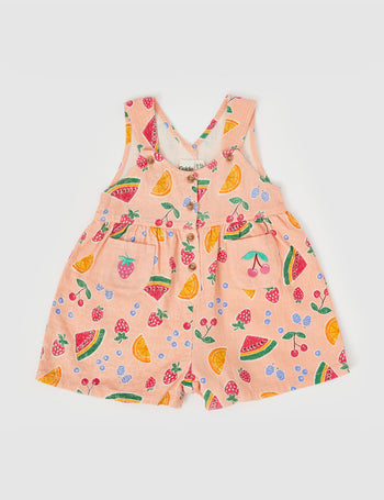 Sara Linen Shortalls Fruit Salad Peach Multi