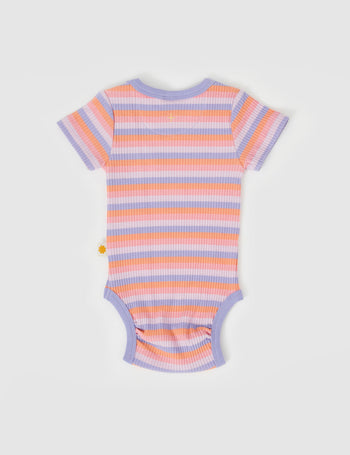 Tutti Frutti Stripe Short Sleeve Rib Bodysuit Purple Multi