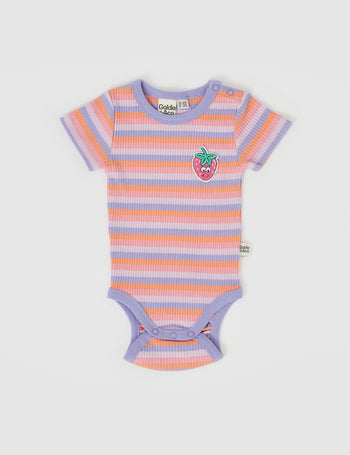 Tutti Frutti Stripe Short Sleeve Rib Bodysuit Purple Multi