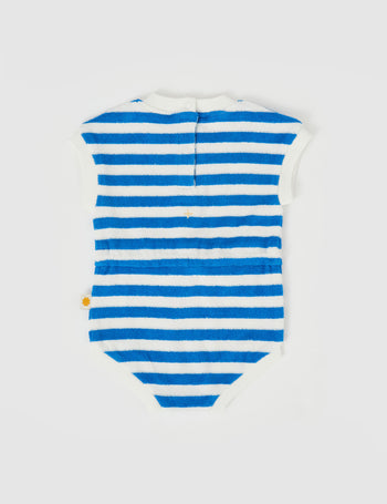 Little Fishy Terry Towelling Romper Azure Stripe