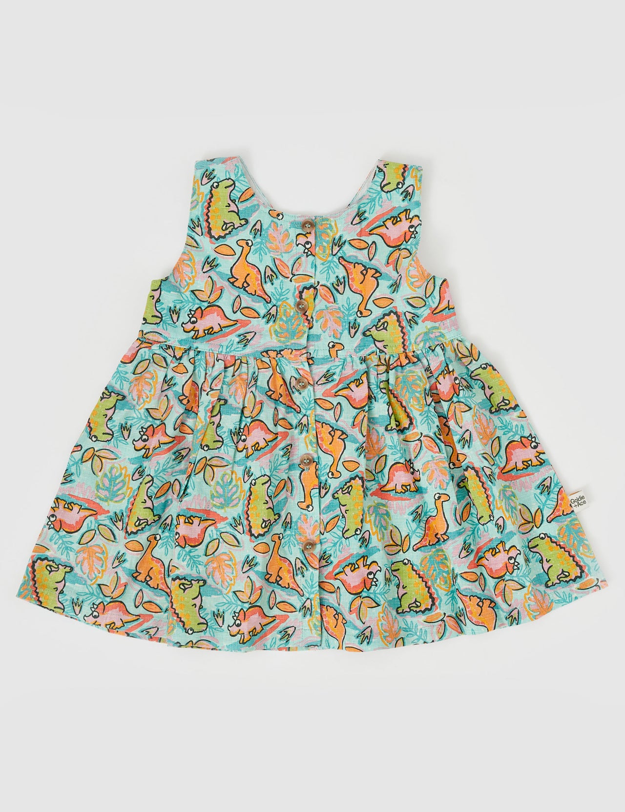 Wendy Y-Back Linen Dress Dino Jungle Sea Foam