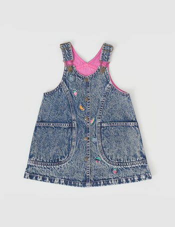 Penelope Fruity Denim Pinafore Dress