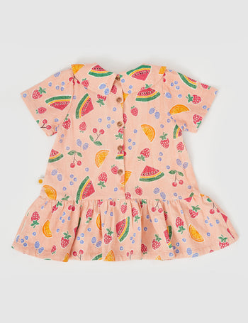 Mila Drop Waist Linen Dress Fruit Salad Peach Multi