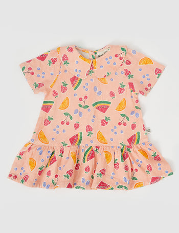 Mila Drop Waist Linen Dress Fruit Salad Peach Multi