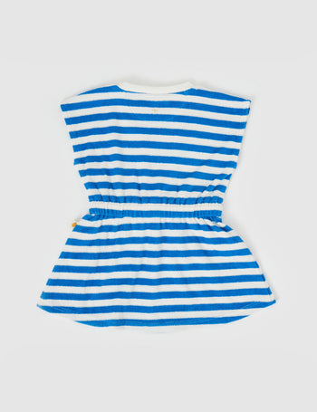 Little Fishy Terry Towelling Tie Dress Azure Stripe