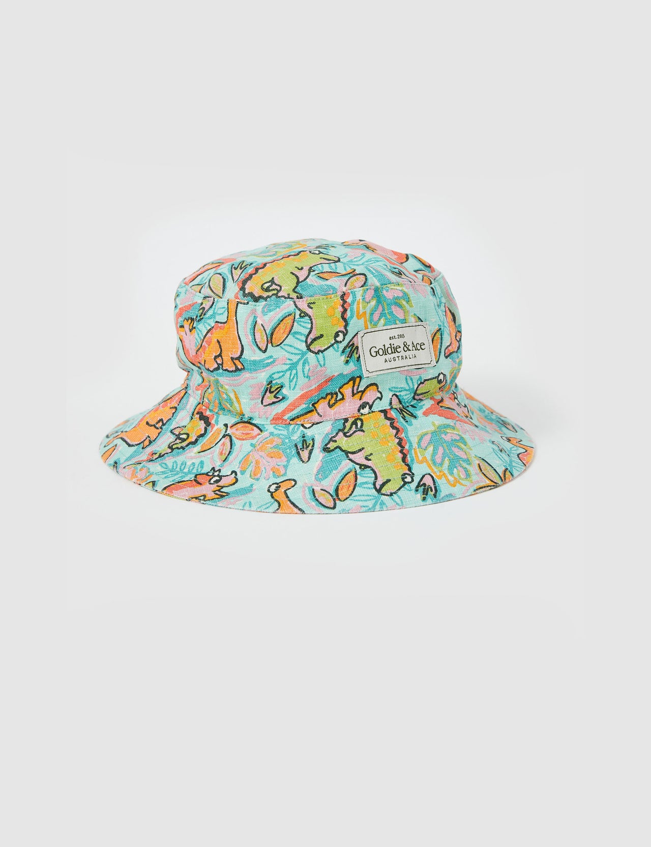 Goldie Dino Jungle Linen Bucket Hat Sea Foam