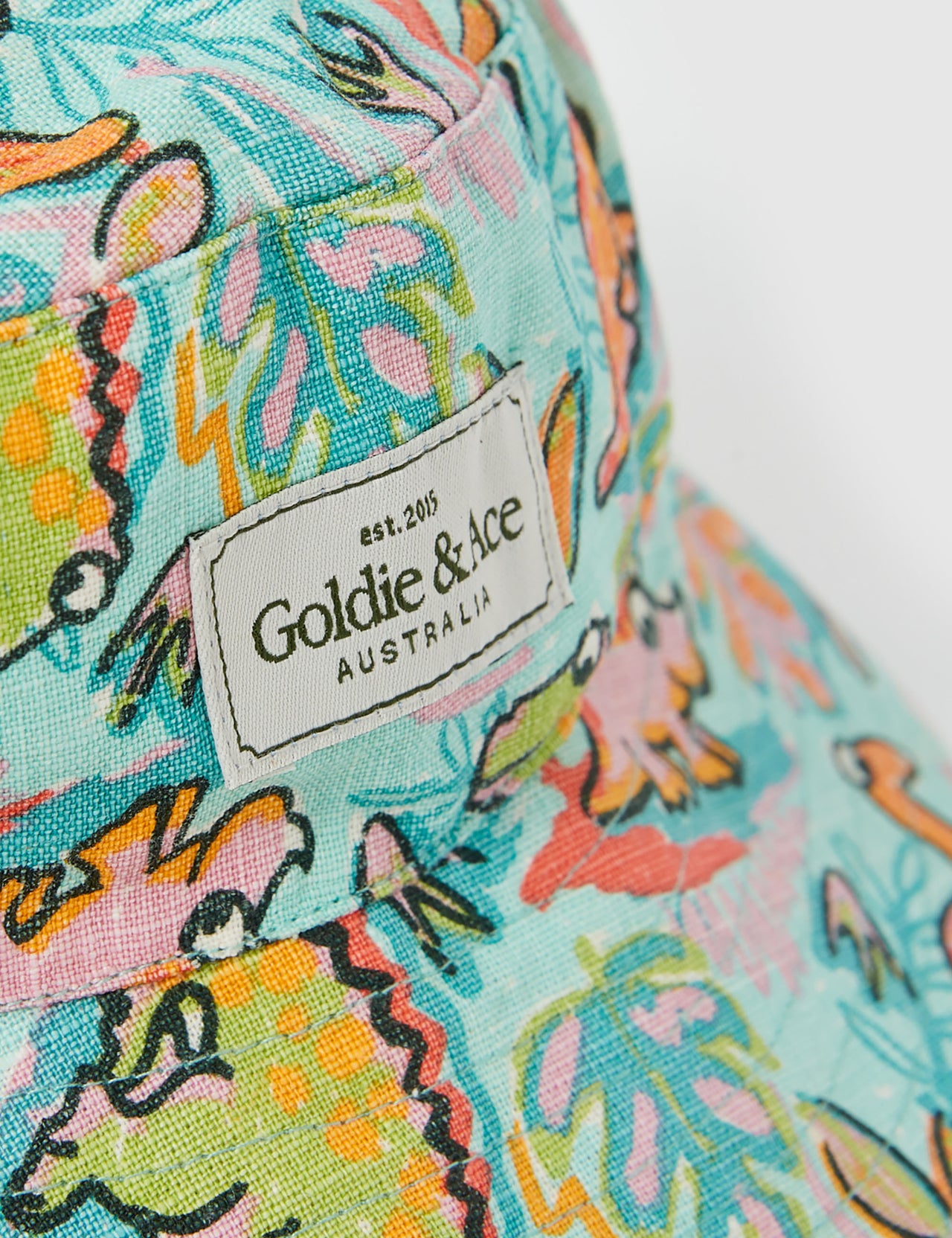 Goldie Dino Jungle Linen Bucket Hat Sea Foam