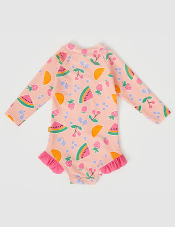 Fruit Salad Long Sleeve Swimsuit Peach Multi