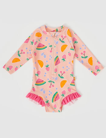 Fruit Salad Long Sleeve Swimsuit Peach Multi