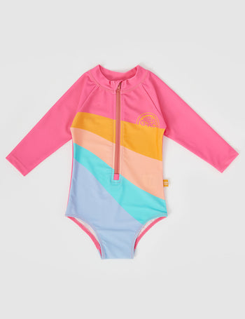 Ride The Wave Long Sleeve Swimsuit Pink Multi