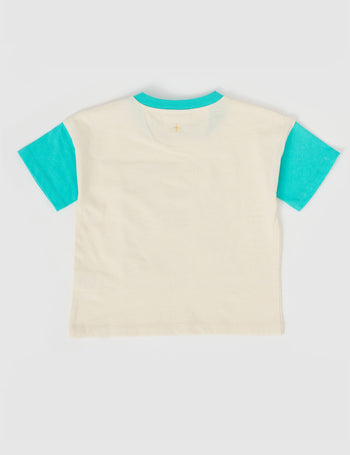 Dinosaur Valley Puff Print T-Shirt Vanilla/Turquoise