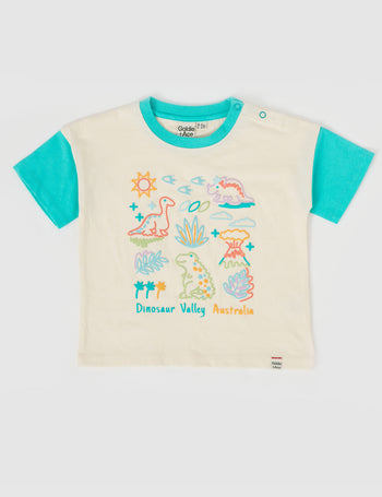 Dinosaur Valley Puff Print T-Shirt Vanilla/Turquoise