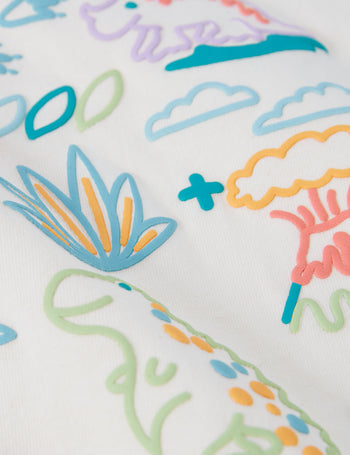 Dinosaur Valley Puff Print T-Shirt Vanilla/Turquoise