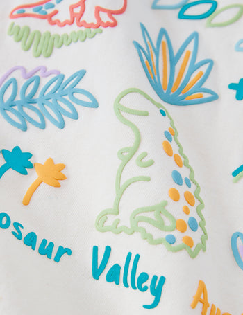 Dinosaur Valley Puff Print T-Shirt Vanilla/Turquoise