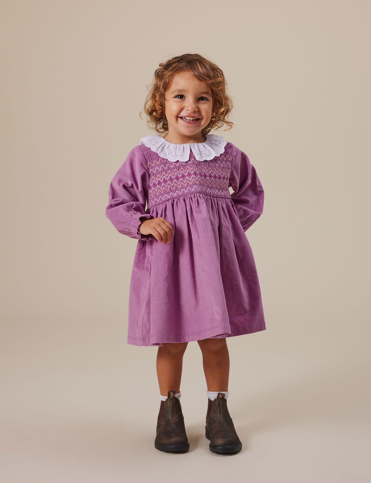 Daphne Long Sleeve Corduroy Smocked Dress