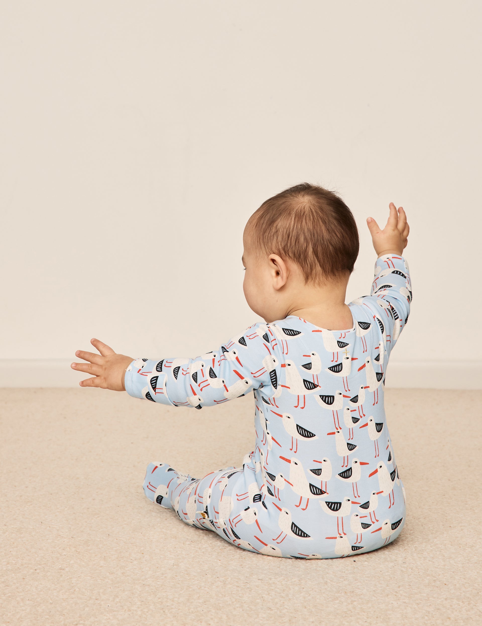 Seagulls Print Footed Zipsuit Blue